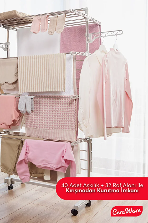 Home S4 Premium 4 Katlı Çamaşırlık Made in Korea Tam Katlanır Tekerlekli Çamaşır Kurutmalık